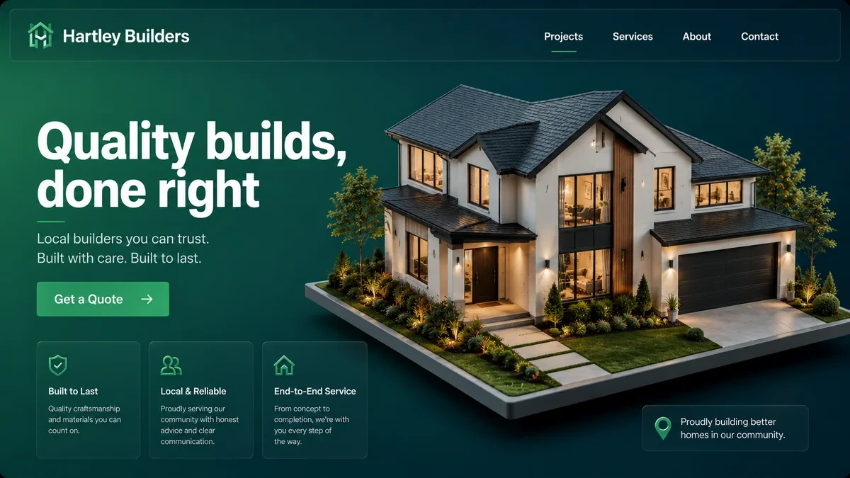 Hartley Builders website concept preview